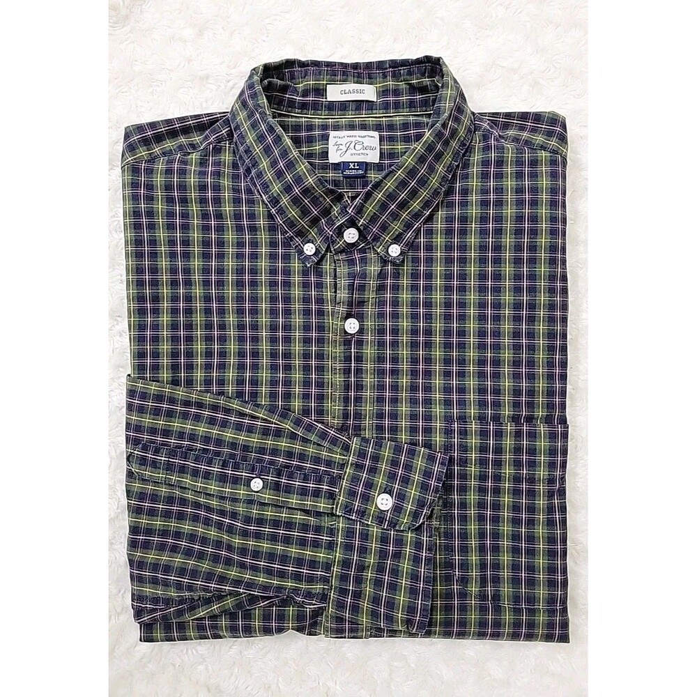 J Crew Stretch Secret Wash Long Sleeve Shirt Mens Plaid Design | XL
